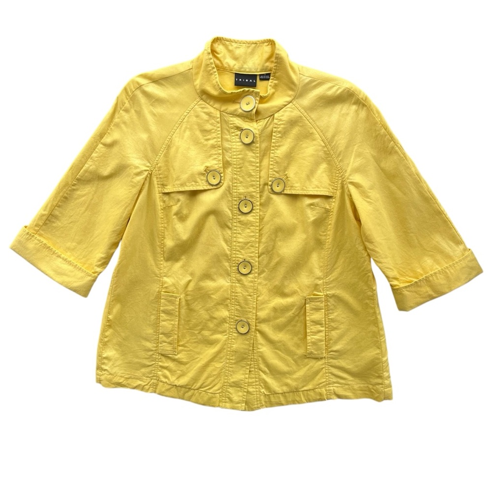 Tribal Womens 4 Yellow Metallic 3/4 Sl Cotton Lightweight Button Fr Swing Jacket